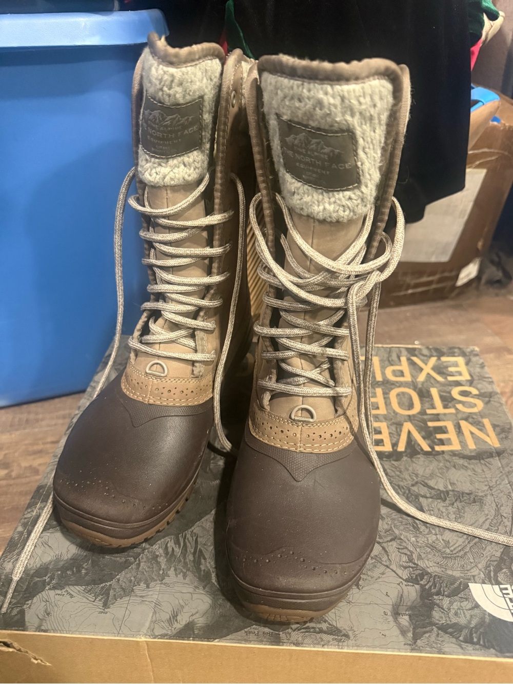 The North Face Women's Brown and Tan Insulated Lace-Up Winter Boots